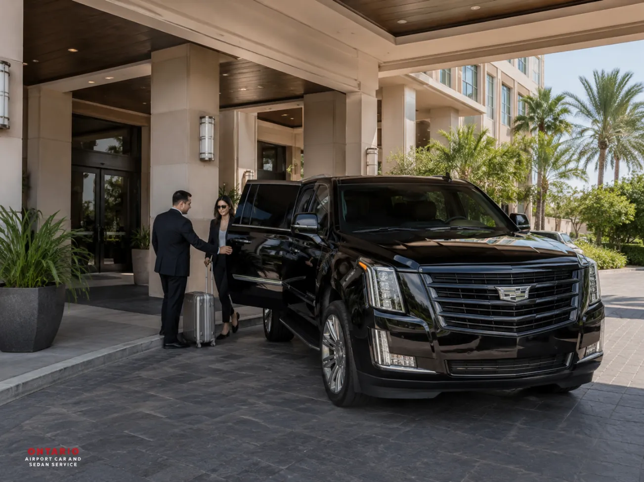 Cadillac Escalade private transportation from Ontario Airport to a nearby hotel