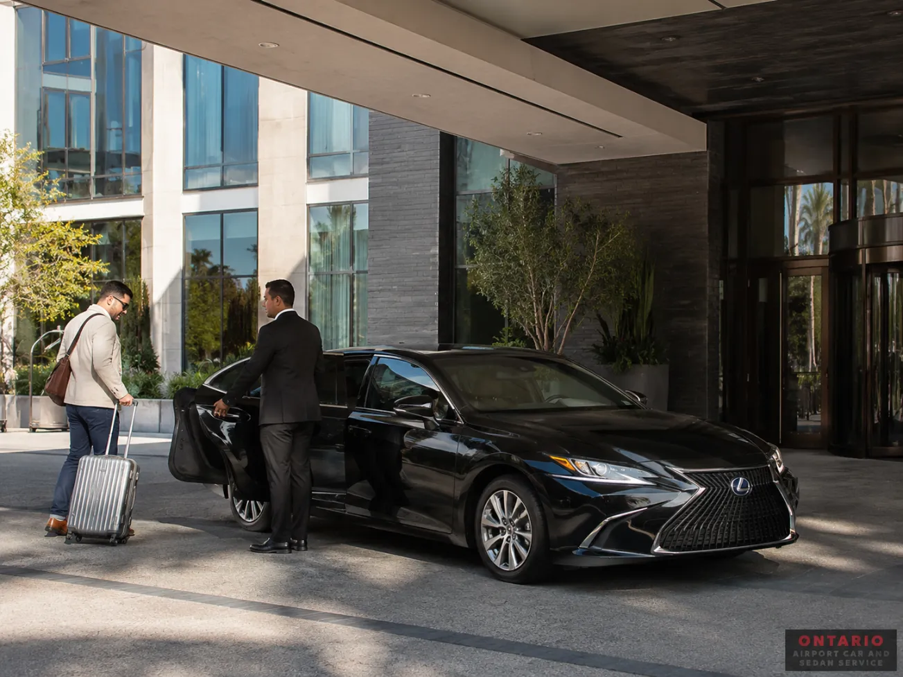 Lexus sedan providing private hotel transportation from Ontario International Airport